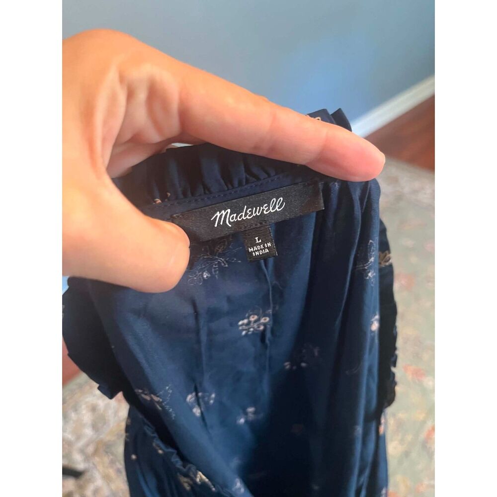 Madewell Challis Midi Blue Long Sleeve Dress, size L - Picture 5 of 6